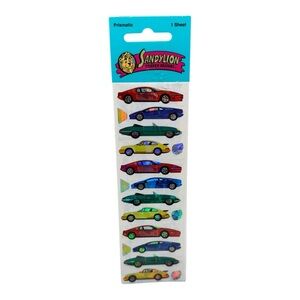Vintage SandyLion Stickers Prismatic Race cars Multicolor Sealed NOS